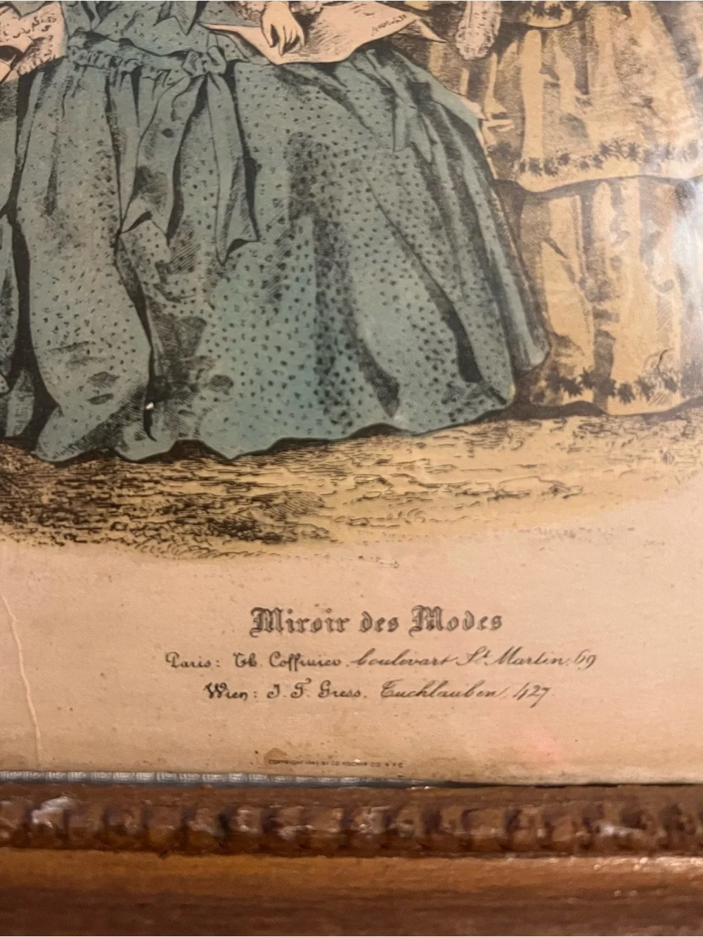 Pair of Antique Miroir des Modes French Fashion Framed Victorian Lithographs